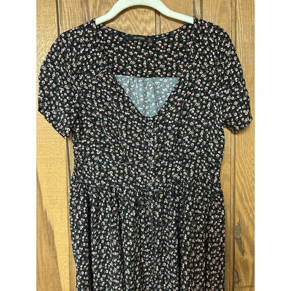 Ditzy Floral Whimsigoth Dark Academia Flirty Babydoll Dress smocked  Back Waist - Picture 2 of 10